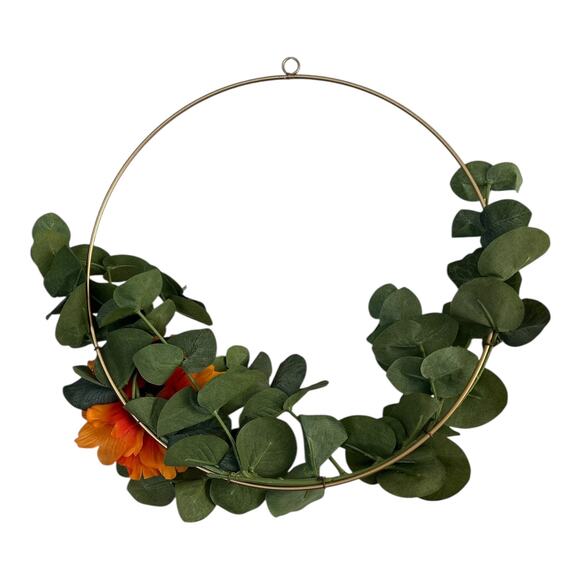 Minimalist Fall Hoop Wreath with Orange Peony & Eucalyptus 12" - Picture 2 of 2